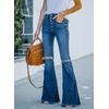 image:imageSidefeel Women Destroyed Raw Hem Washed Jeans Distressed Slim Fit Denim PantsJ Blue