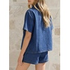 image:imageSidefeel Womens 2 Piece Sets Denim Summer Outfits Comfy Short Sleeve Button Down Shirt High Waisted Shorts Lounge SetsBlue