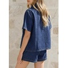 image:imageSidefeel Womens 2 Piece Sets Denim Summer Outfits Comfy Short Sleeve Button Down Shirt High Waisted Shorts Lounge SetsDark Blue