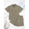 image:imageSidefeel Womens 2 Piece Sets Denim Summer Outfits Comfy Short Sleeve Button Down Shirt High Waisted Shorts Lounge SetsGreen