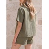 image:imageSidefeel Womens 2 Piece Sets Denim Summer Outfits Comfy Short Sleeve Button Down Shirt High Waisted Shorts Lounge SetsGreen