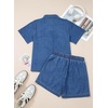 image:imageSidefeel Womens 2 Piece Sets Denim Summer Outfits Comfy Short Sleeve Button Down Shirt High Waisted Shorts Lounge SetsLight Blue
