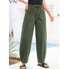 image:imageSidefeel Womens Baggy Wide Leg Jeans Elastic Waist Drawstring Front Seam Ankle High Waisted Barrel JeansGreen