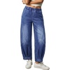 image:imageSidefeel Womens Barrel Jeans High Waisted Elastic Stretchy Baggy Wide Leg Jeans Trendy Patchwork Loose Ankle Denim PantsBlue
