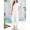 image:imageSidefeel Womens Barrel Jeans High Waisted Elastic Stretchy Baggy Wide Leg Jeans Trendy Patchwork Loose Ankle Denim PantsCream White