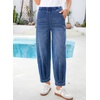 image:imageSidefeel Womens Barrel Jeans High Waisted Elastic Stretchy Baggy Wide Leg Jeans Trendy Patchwork Loose Ankle Denim PantsLight Blue
