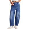 image:imageSidefeel Womens Barrel Jeans High Waisted Elastic Stretchy Baggy Wide Leg Jeans Trendy Patchwork Loose Ankle Denim PantsLight Blue