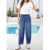 image:imageSidefeel Womens Barrel Jeans High Waisted Elastic Stretchy Baggy Wide Leg Jeans Trendy Patchwork Loose Ankle Denim PantsLight Blue