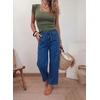 image:imageSidefeel Womens Barrel Jeans High Waisted Stretchy Drawstring Ankle Tapered Denim Pants with PocketsBluing