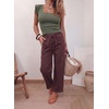 image:imageSidefeel Womens Barrel Jeans High Waisted Stretchy Drawstring Ankle Tapered Denim Pants with PocketsChicory Coffee