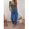 image:imageSidefeel Womens Barrel Jeans High Waisted Stretchy Drawstring Ankle Tapered Denim Pants with PocketsDark Blue