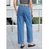 image:imageSidefeel Womens Barrel Jeans High Waisted Stretchy Drawstring Ankle Tapered Denim Pants with PocketsLight Blue