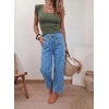 image:imageSidefeel Womens Barrel Jeans High Waisted Stretchy Drawstring Ankle Tapered Denim Pants with PocketsLight Blue