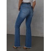image:imageSidefeel Womens Bell Bottom Flare Jeans High Waisted Stretchy Ripped Distressed Raw Hem Denim Pants with PocketsBluing