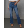 image:imageSidefeel Womens Bell Bottom Flare Jeans High Waisted Stretchy Ripped Distressed Raw Hem Denim Pants with PocketsBluing