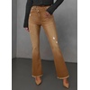 image:imageSidefeel Womens Bell Bottom Flare Jeans High Waisted Stretchy Ripped Distressed Raw Hem Denim Pants with PocketsBrown