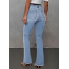 image:imageSidefeel Womens Bell Bottom Flare Jeans High Waisted Stretchy Ripped Distressed Raw Hem Denim Pants with PocketsIceland Blue
