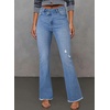 image:imageSidefeel Womens Bell Bottom Flare Jeans High Waisted Stretchy Ripped Distressed Raw Hem Denim Pants with PocketsLight Blue