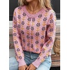 image:imageSidefeel Womens Button Down Cardigan Sweater Long Sleeve Cute Floral Printed Cropped Sweater CoatsPink