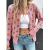 image:imageSidefeel Womens Button Down Cardigan Sweater Long Sleeve Cute Floral Printed Cropped Sweater CoatsPink