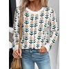image:imageSidefeel Womens Button Down Cardigan Sweater Long Sleeve Cute Floral Printed Cropped Sweater CoatsWhite