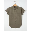 image:imageSidefeel Womens Button Down Denim Shirt Collared Short Sleeve Jean Shirt Blouse with PocketsGreen