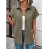 image:imageSidefeel Womens Button Down Denim Shirt Collared Short Sleeve Jean Shirt Blouse with PocketsGreen