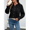 image:imageSidefeel Womens Button Down Denim Shirts Long Sleeve Ruffle Jean Shirts Blouse TopBlack