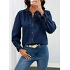image:imageSidefeel Womens Button Down Denim Shirts Long Sleeve Ruffle Jean Shirts Blouse TopBluing