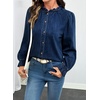 image:imageSidefeel Womens Button Down Denim Shirts Long Sleeve Ruffle Jean Shirts Blouse TopBluing