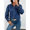image:imageSidefeel Womens Button Down Denim Shirts Long Sleeve Ruffle Jean Shirts Blouse TopDark Blue