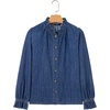 image:imageSidefeel Womens Button Down Denim Shirts Long Sleeve Ruffle Jean Shirts Blouse TopDark Blue