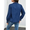 image:imageSidefeel Womens Button Down Denim Shirts Long Sleeve Ruffle Jean Shirts Blouse TopDark Blue