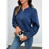 image:imageSidefeel Womens Button Down Denim Shirts Long Sleeve Ruffle Jean Shirts Blouse TopDark Blue