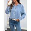 image:imageSidefeel Womens Button Down Denim Shirts Long Sleeve Ruffle Jean Shirts Blouse TopIceland Blue