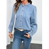 image:imageSidefeel Womens Button Down Denim Shirts Long Sleeve Ruffle Jean Shirts Blouse TopIceland Blue