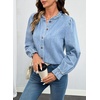 image:imageSidefeel Womens Button Down Denim Shirts Long Sleeve Ruffle Jean Shirts Blouse TopIceland Blue