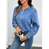 image:imageSidefeel Womens Button Down Denim Shirts Long Sleeve Ruffle Jean Shirts Blouse TopLight Blue