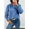 image:imageSidefeel Womens Button Down Denim Shirts Long Sleeve Ruffle Jean Shirts Blouse TopLight Blue