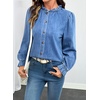 image:imageSidefeel Womens Button Down Denim Shirts Long Sleeve Ruffle Jean Shirts Blouse TopLight Blue