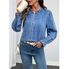 image:imageSidefeel Womens Button Down Denim Shirts Long Sleeve Ruffle Jean Shirts Blouse TopLight Blue