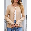 image:imageSidefeel Womens Button Up Cardigan Sweaters Open Front Long Sleeve Crewneck Ruffle Sweater CoatsApricot Pink
