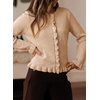 image:imageSidefeel Womens Button Up Cardigan Sweaters Open Front Long Sleeve Crewneck Ruffle Sweater CoatsApricot Pink
