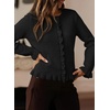image:imageSidefeel Womens Button Up Cardigan Sweaters Open Front Long Sleeve Crewneck Ruffle Sweater CoatsBlack