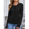 image:imageSidefeel Womens Button Up Cardigan Sweaters Open Front Long Sleeve Crewneck Ruffle Sweater CoatsBlack