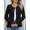 image:imageSidefeel Womens Button Up Cardigan Sweaters Open Front Long Sleeve Crewneck Ruffle Sweater CoatsBlack