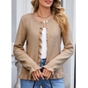 image:imageSidefeel Womens Button Up Cardigan Sweaters Open Front Long Sleeve Crewneck Ruffle Sweater CoatsDark Khaki