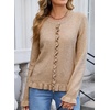 image:imageSidefeel Womens Button Up Cardigan Sweaters Open Front Long Sleeve Crewneck Ruffle Sweater CoatsDark Khaki