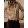 image:imageSidefeel Womens Button Up Cardigan Sweaters Open Front Long Sleeve Crewneck Ruffle Sweater CoatsDark Khaki