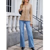 image:imageSidefeel Womens Button Up Cardigan Sweaters Open Front Long Sleeve Crewneck Ruffle Sweater CoatsDark Khaki